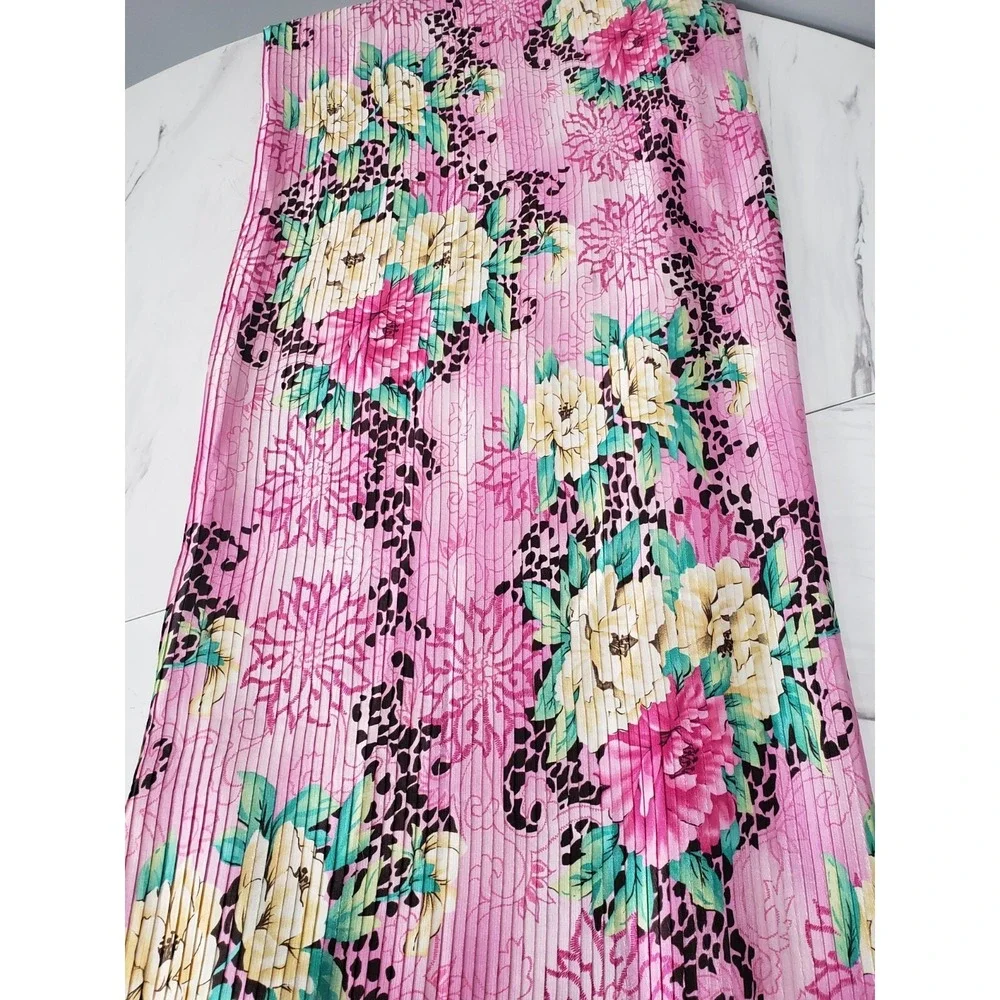 PINK FLORAL PRINT ACCORDION PLEATED SATIN POLYESTER FABRIC